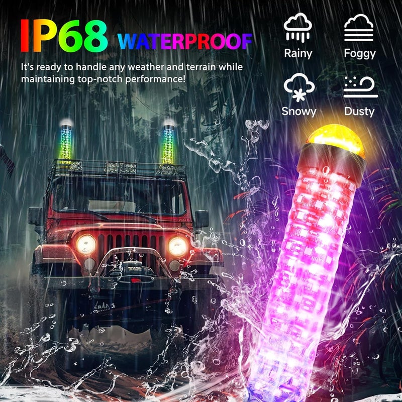DEERMOTO 2PCS 1FT Fat Whip Light with Warning Light Spiral RGB LED Whip Lights with APP&Remote Control,Chasing Lighted Antenna Whips for UTV ATV Can-Am X3 RZR Can-Am Polaris Buggy Jeep Offroad (1ft) - Image 3